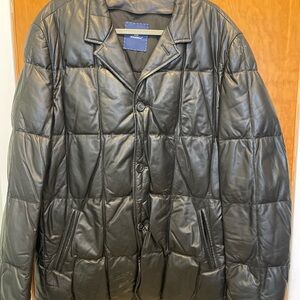 Stylish Black Quilted Leather Puffer Jacket, Designer Luxury